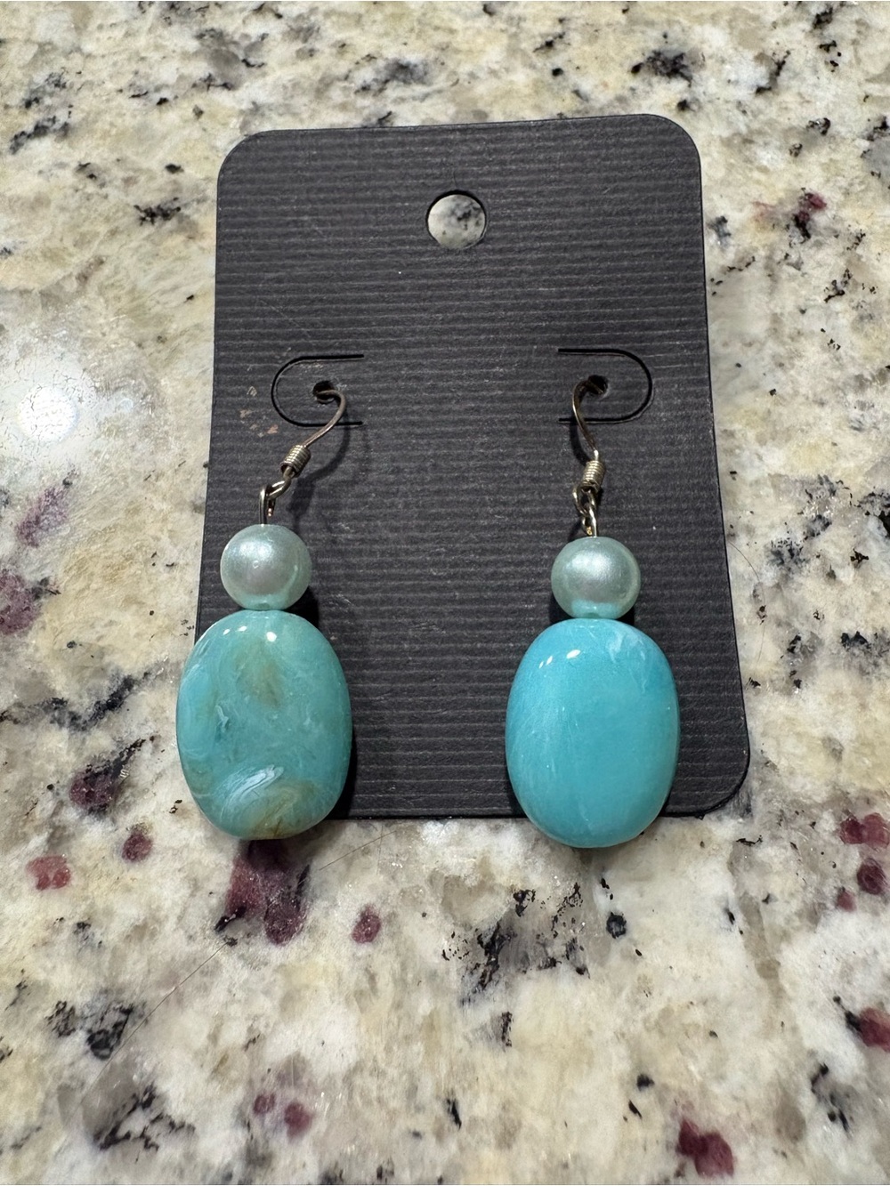 Faux turquoise and pearl handmade dangle earrings